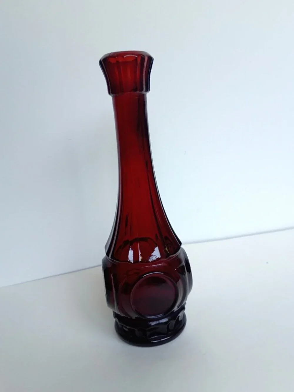 Vintage Wheaton Mid Century MCM Bullseye Ruby Red Glass Bud Vase Coin 9